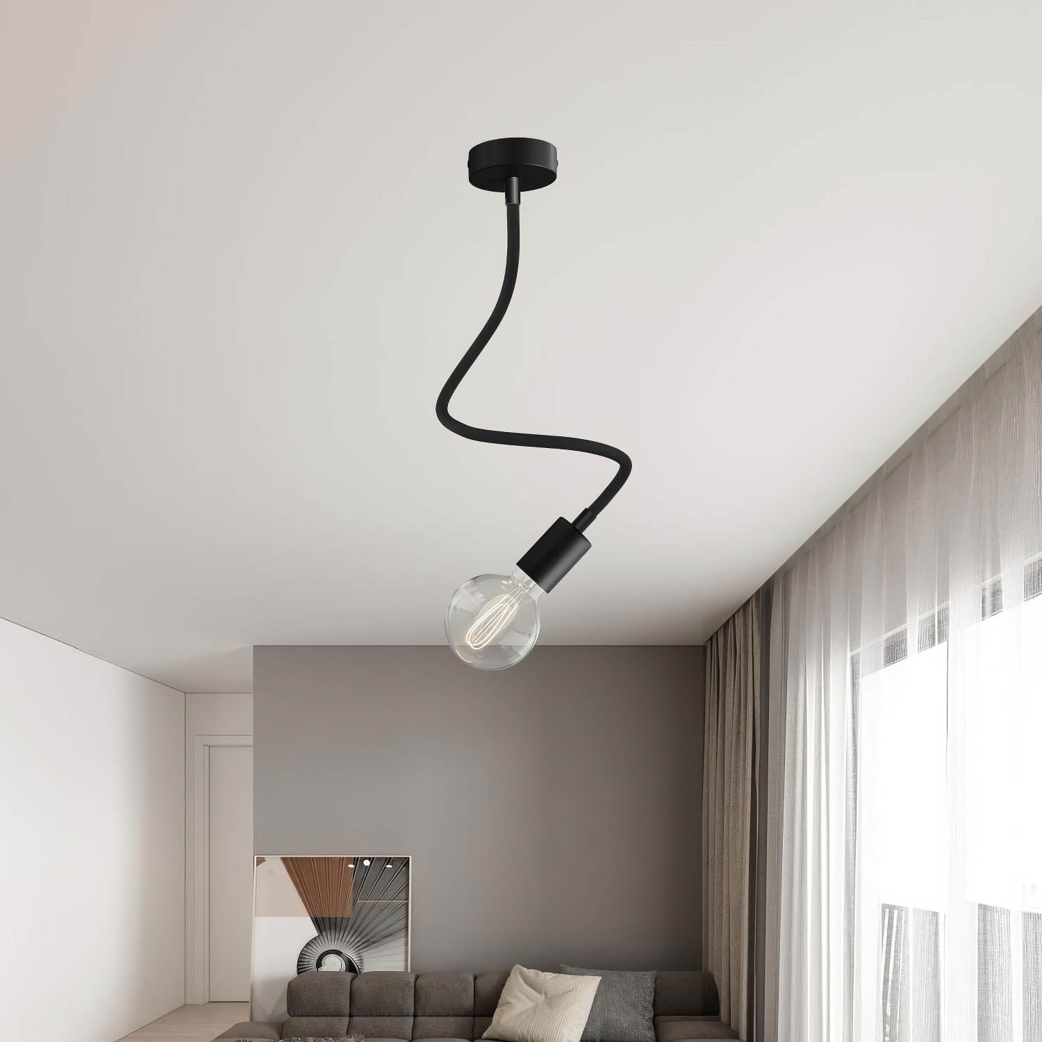 Kit Creative Flex tubo flessibile di estensione rivestito in tessuto RM04 Nero con terminali metallici Nero 60 cm