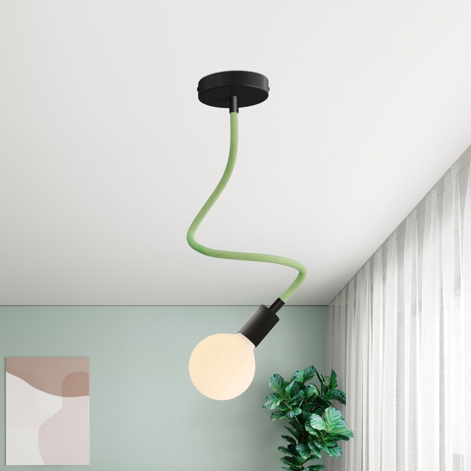 Kit Creative Flex tubo flessibile rivestito in tessuto RM77 Verde prato con terminali metallici Nero 60 cm