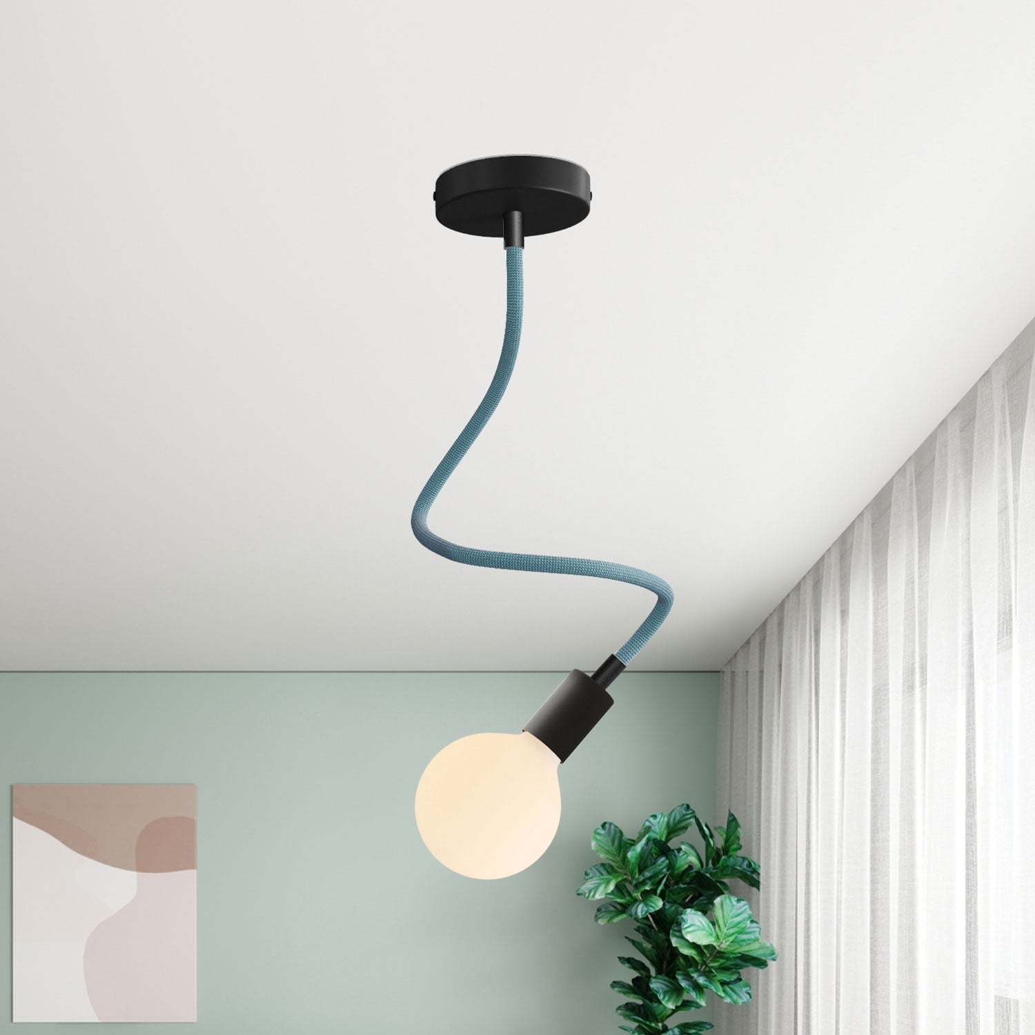 Kit Creative Flex tubo flessibile rivestito in tessuto RM78 Petrolio con terminali metallici Nero 60 cm