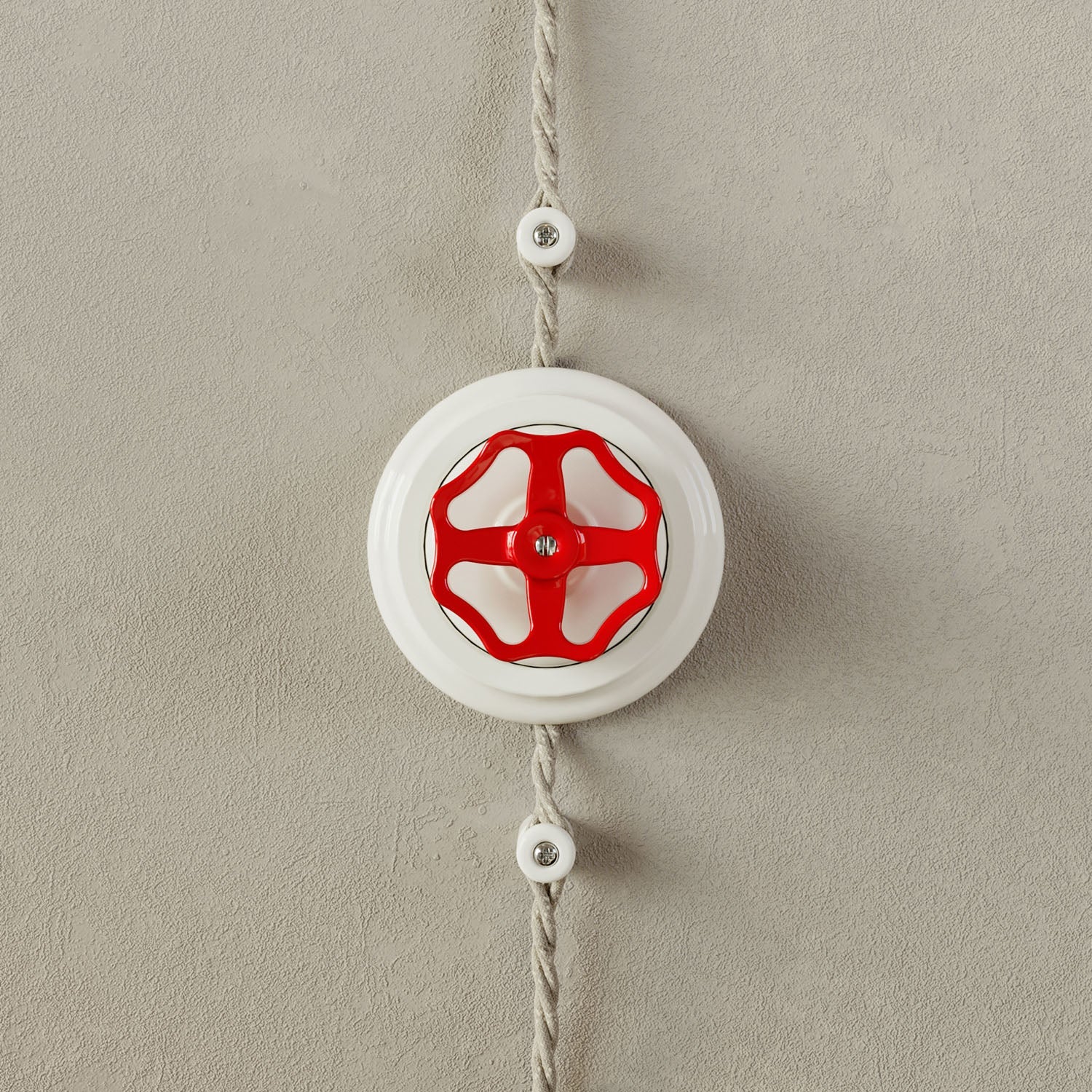 Kit interruttore/deviatore con manopola e base in porcellana bianca Rosso