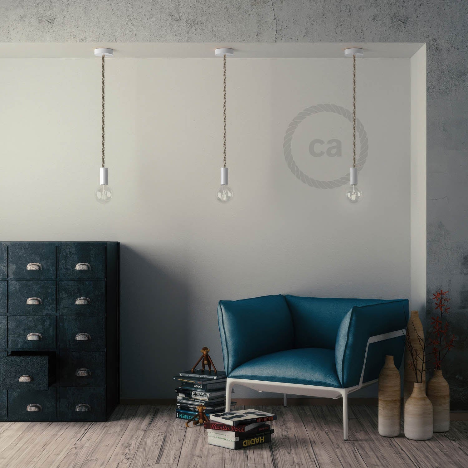 Kit portalampada E27 in legno per cordone XL - Bianco