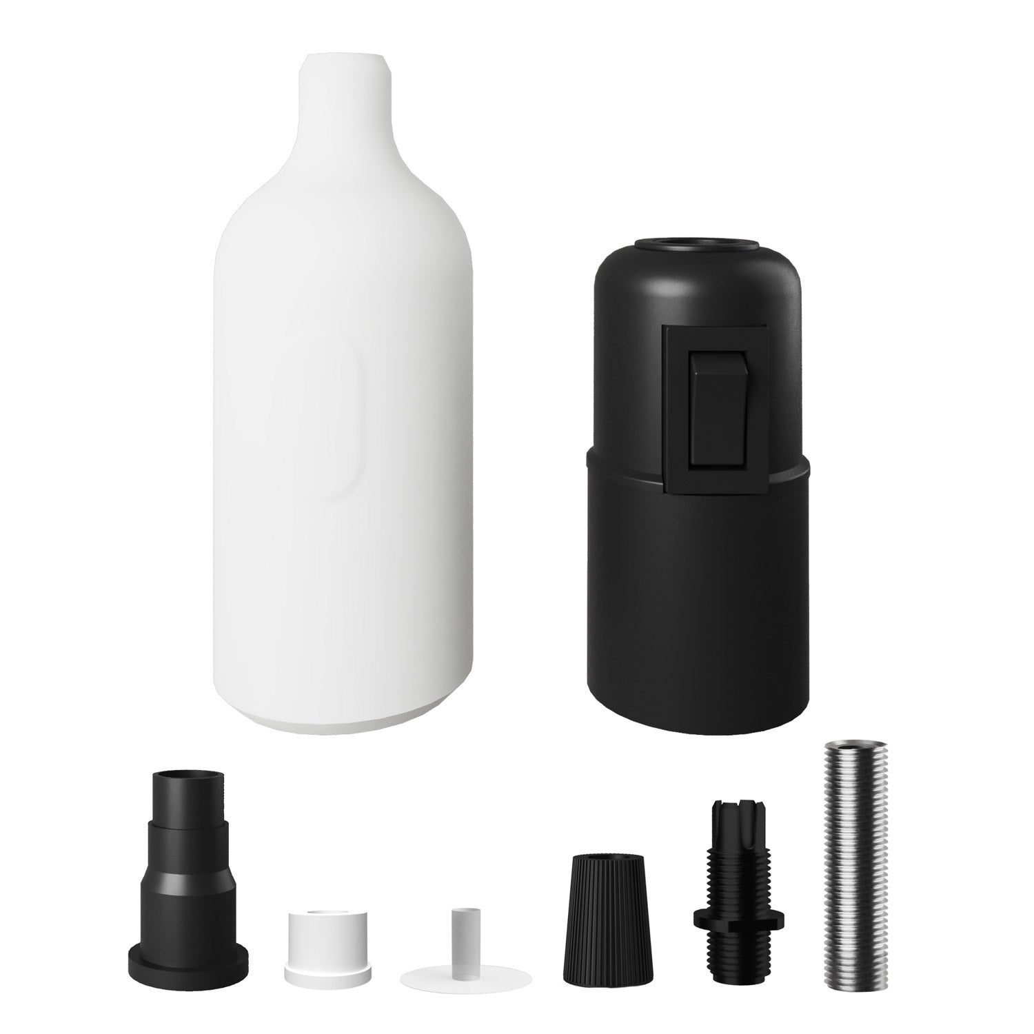 Kit portalampada E27 in silicone con interruttore e serracavo nascosti - Bianco
