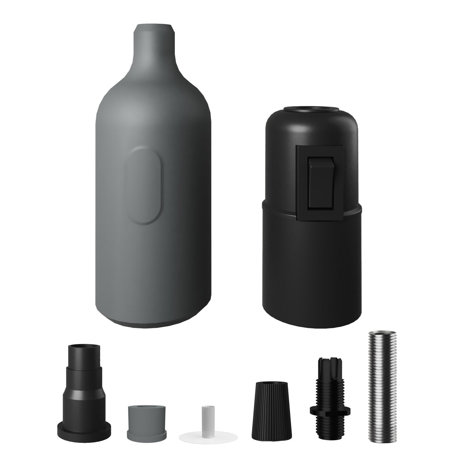 Kit portalampada E27 in silicone con interruttore e serracavo nascosti - Grigio