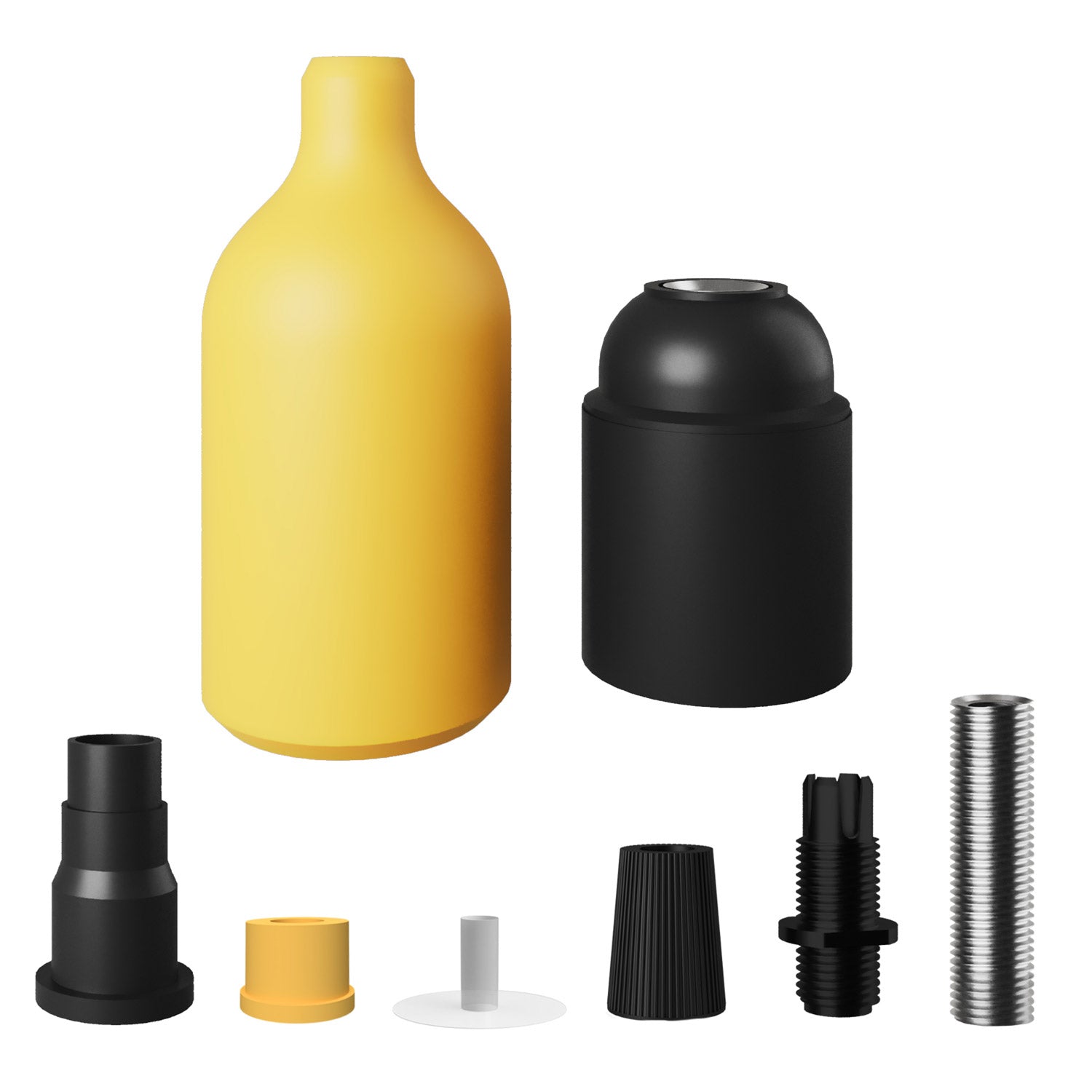 Kit portalampada E27 in silicone con serracavo nascosto - Giallo