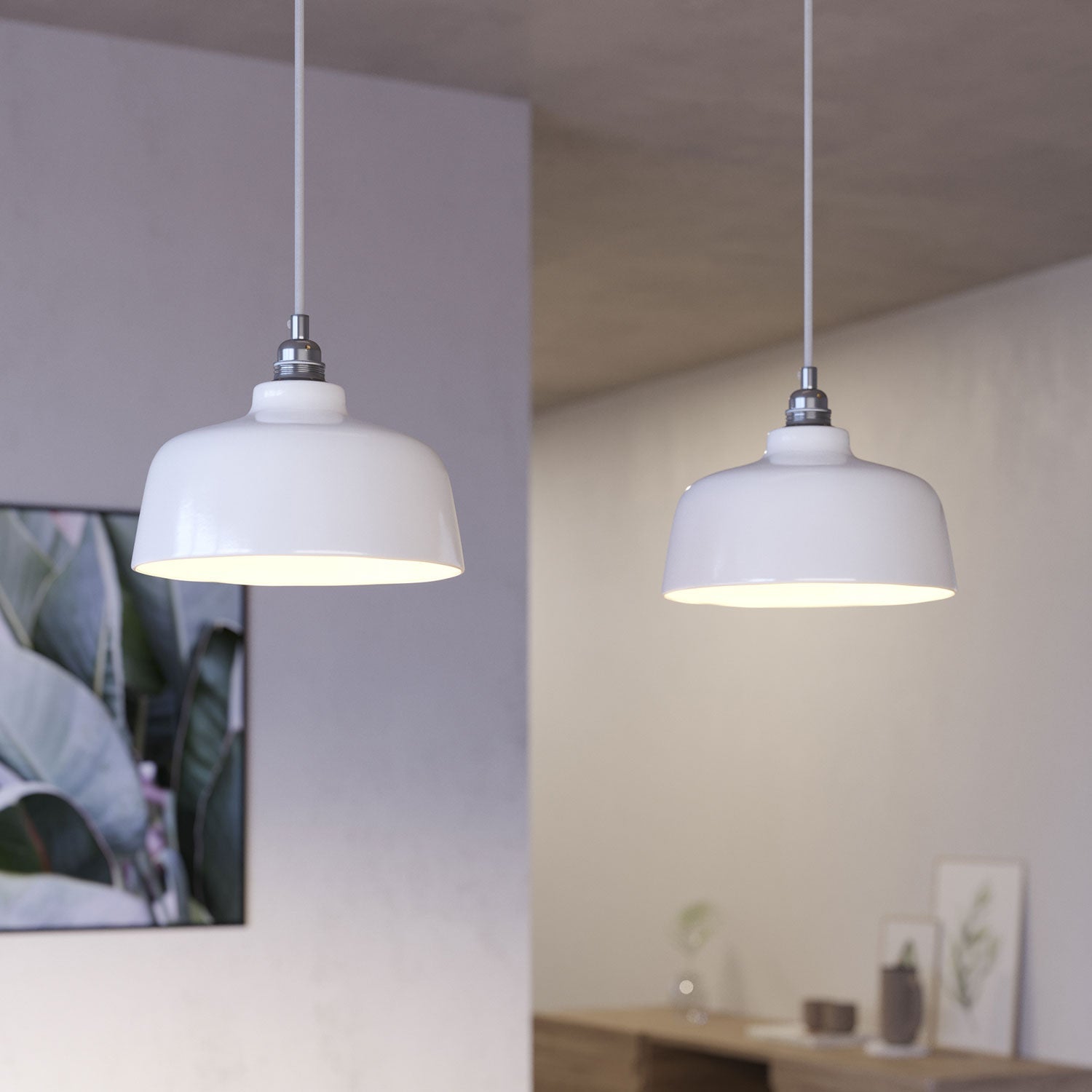 Lampada a sospensione a 2 cadute con XXL Rose-One rettangolare 675 mm con paralume Coppa - Bianco opaco