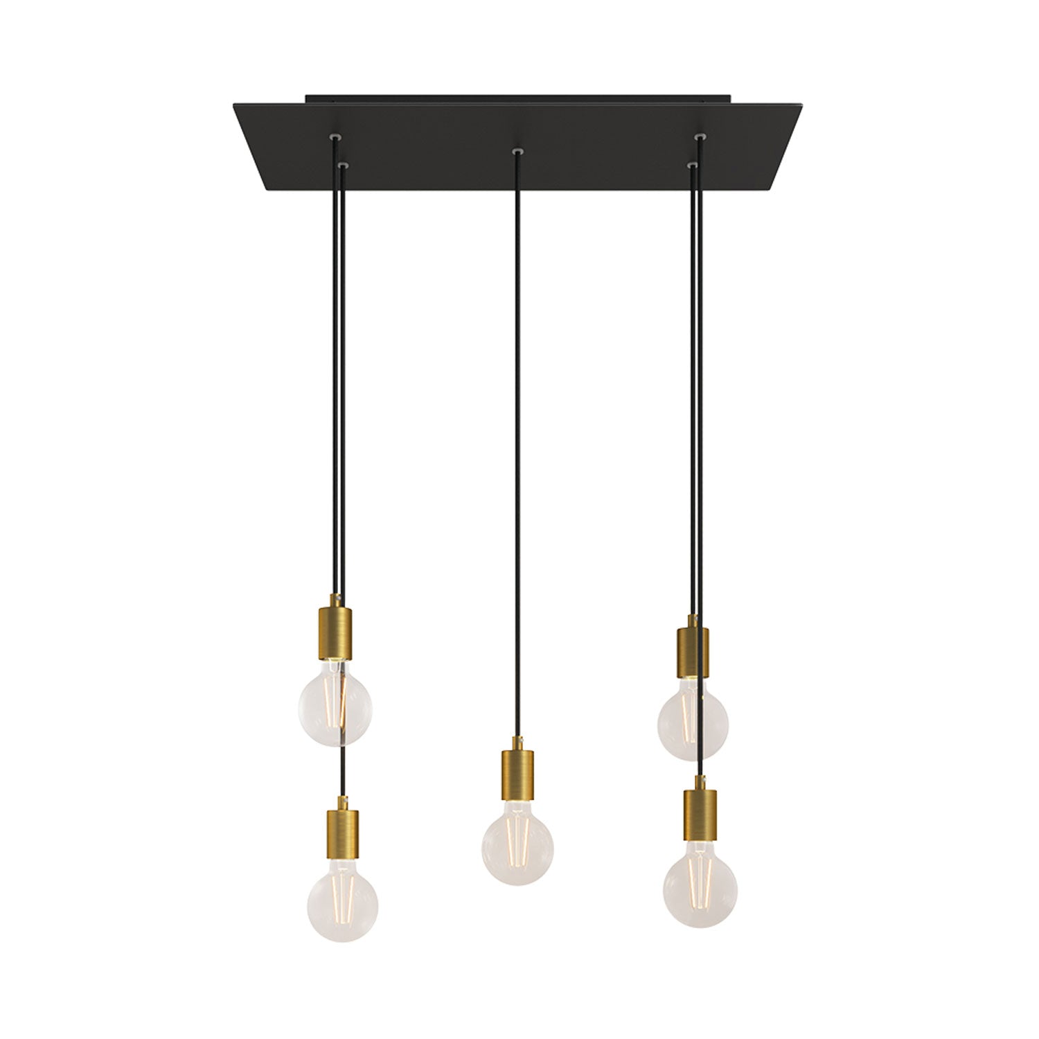 Lampada a sospensione a 5 cadute con XXL Rose-One rettangolare 675 mm con finiture in metallo - Nero opaco