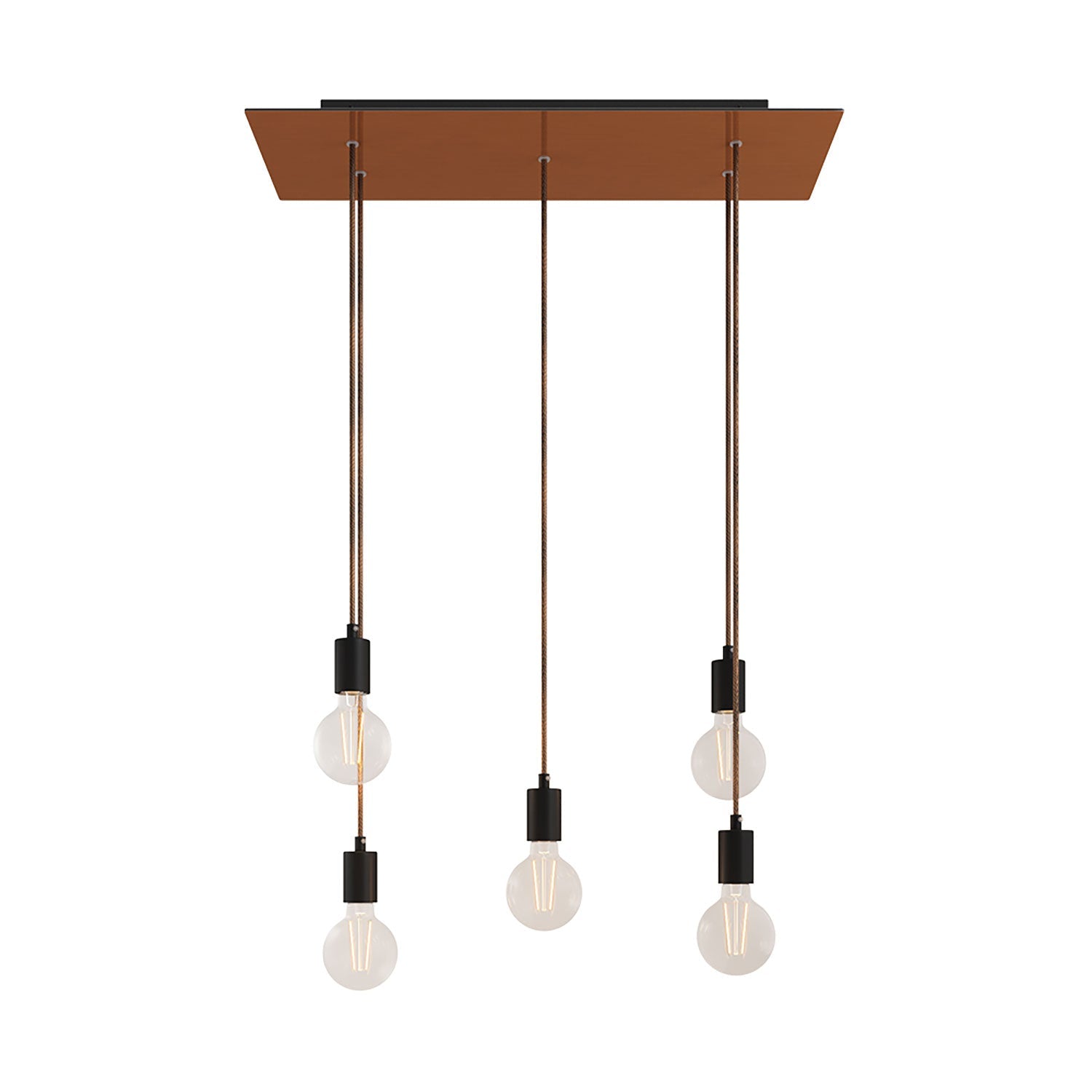 Lampada a sospensione a 5 cadute con XXL Rose-One rettangolare 675 mm con finiture in metallo - Rame satinato