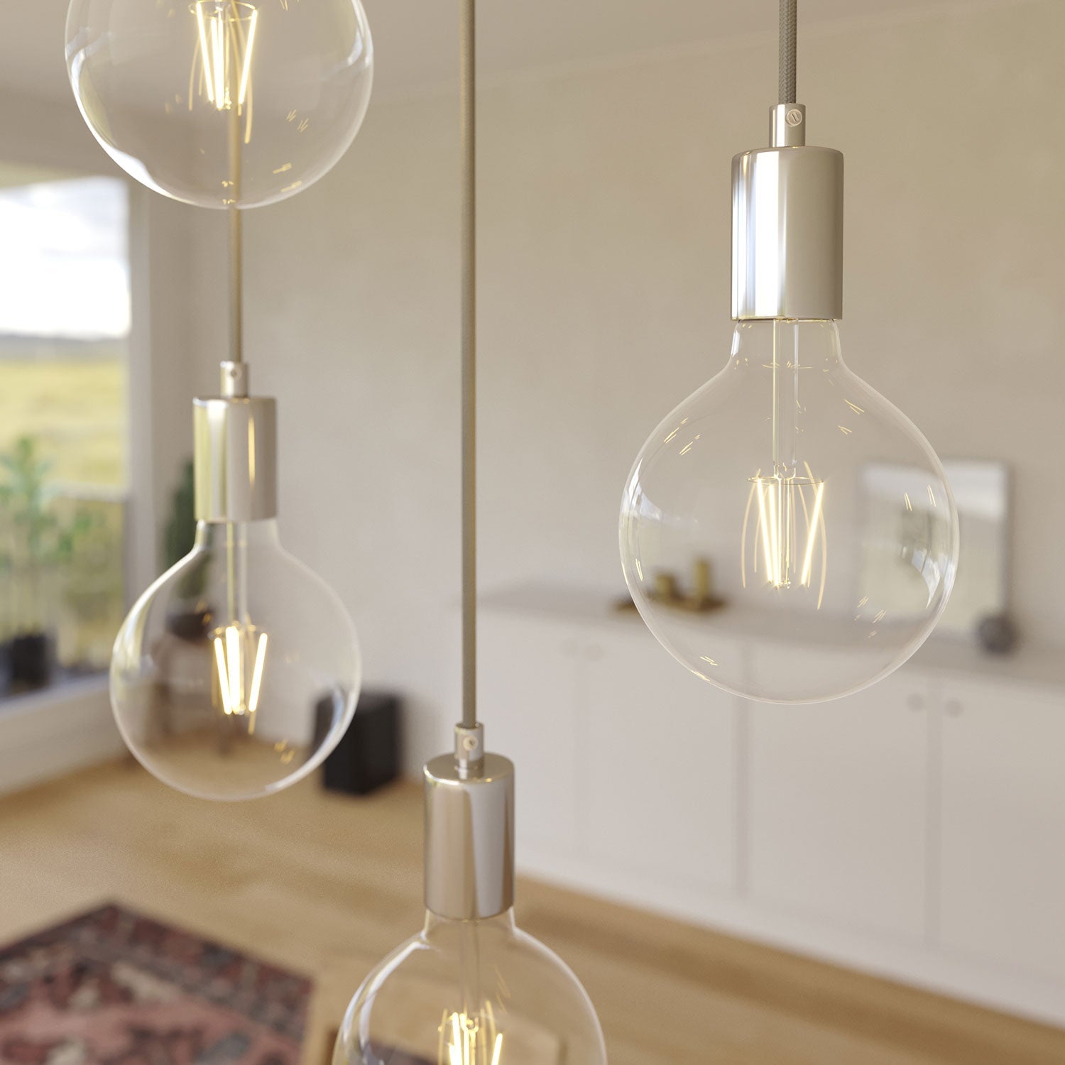 Lampada a sospensione a 7 cadute con XXL Rose-One rettangolare 675 mm con finiture in metallo - Acciaio satinato