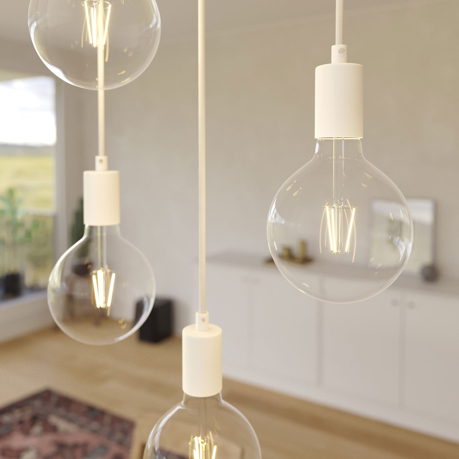 Lampada a sospensione a 7 cadute con XXL Rose-One rettangolare 675 mm con finiture in metallo - Bianco opaco