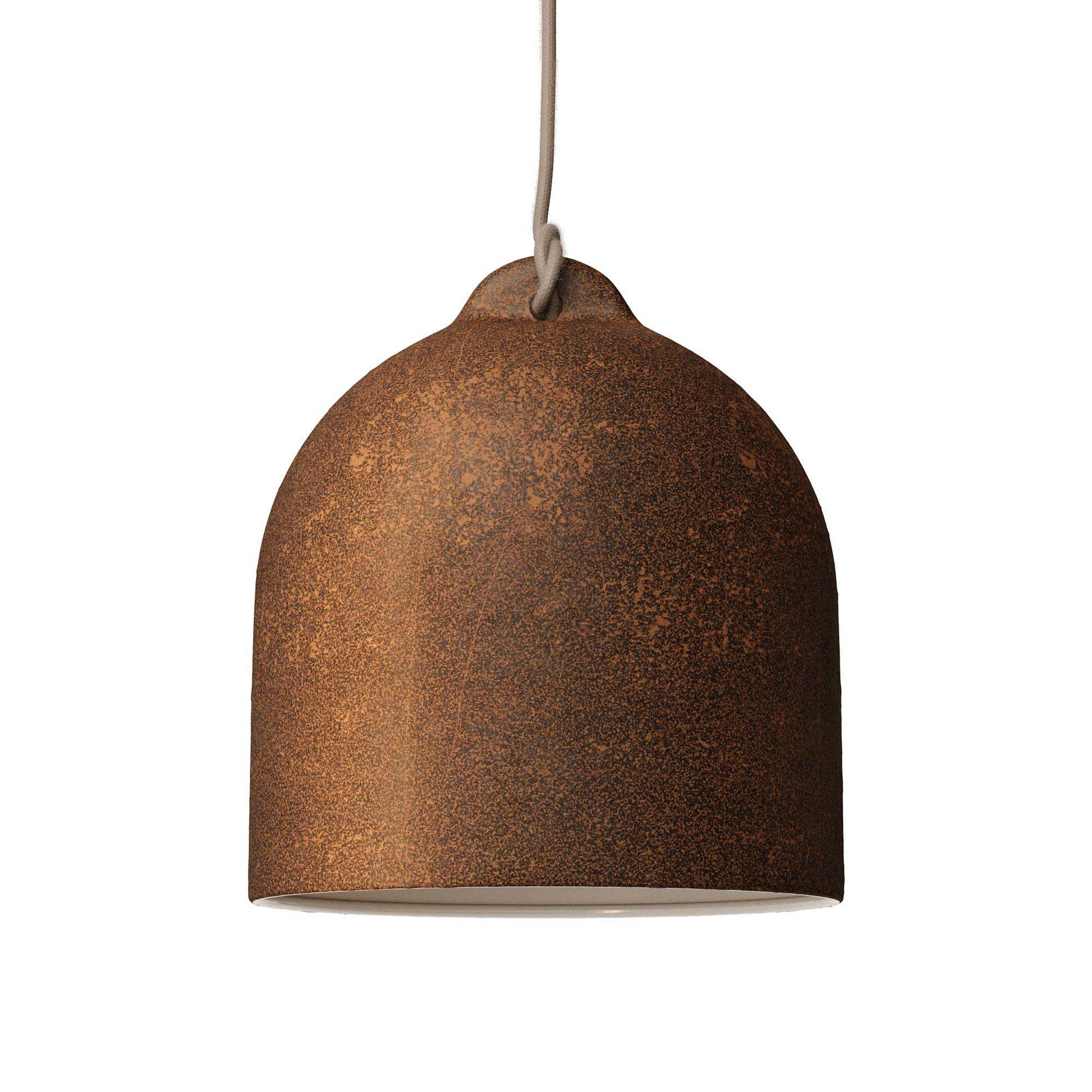 Lampada a sospensione completa di cavo tessile e paralume Campana M in ceramica - Effetto corten