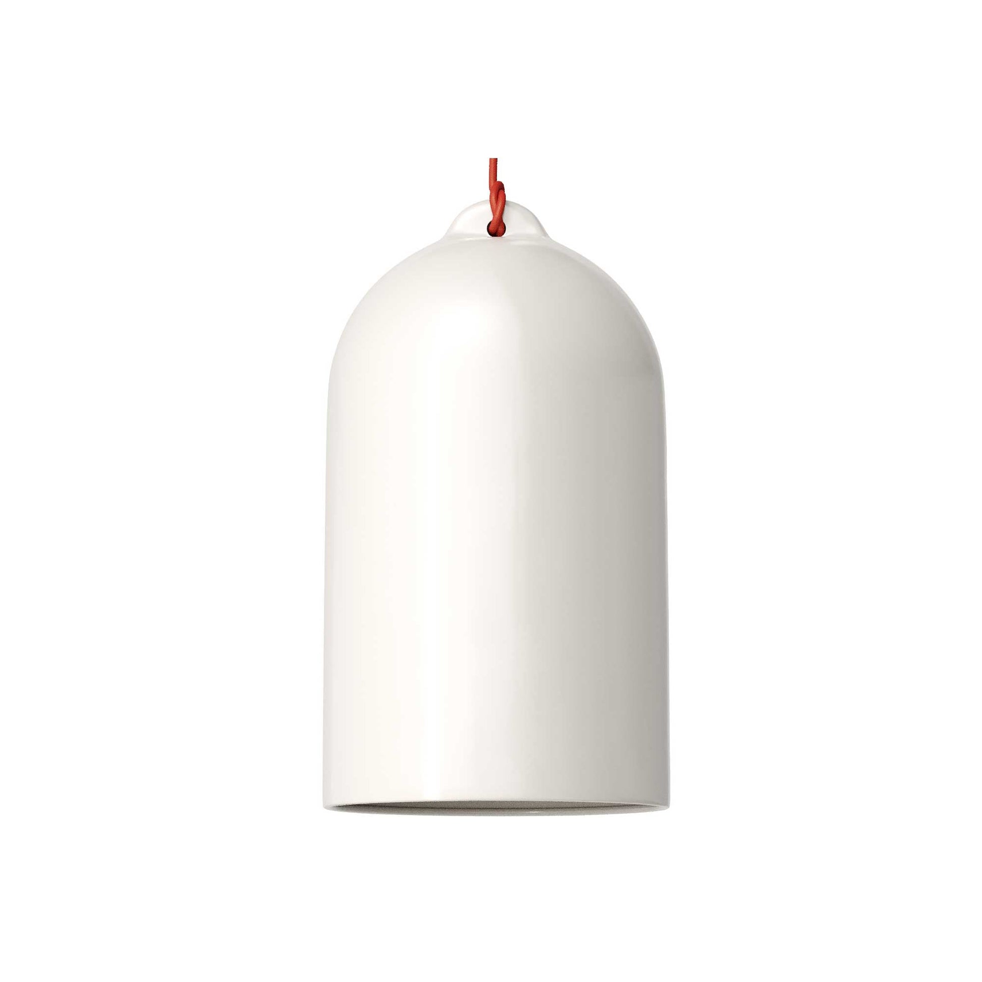 Lampada a sospensione completa di cavo tessile e paralume Campana XL in ceramica - Bianco lucido