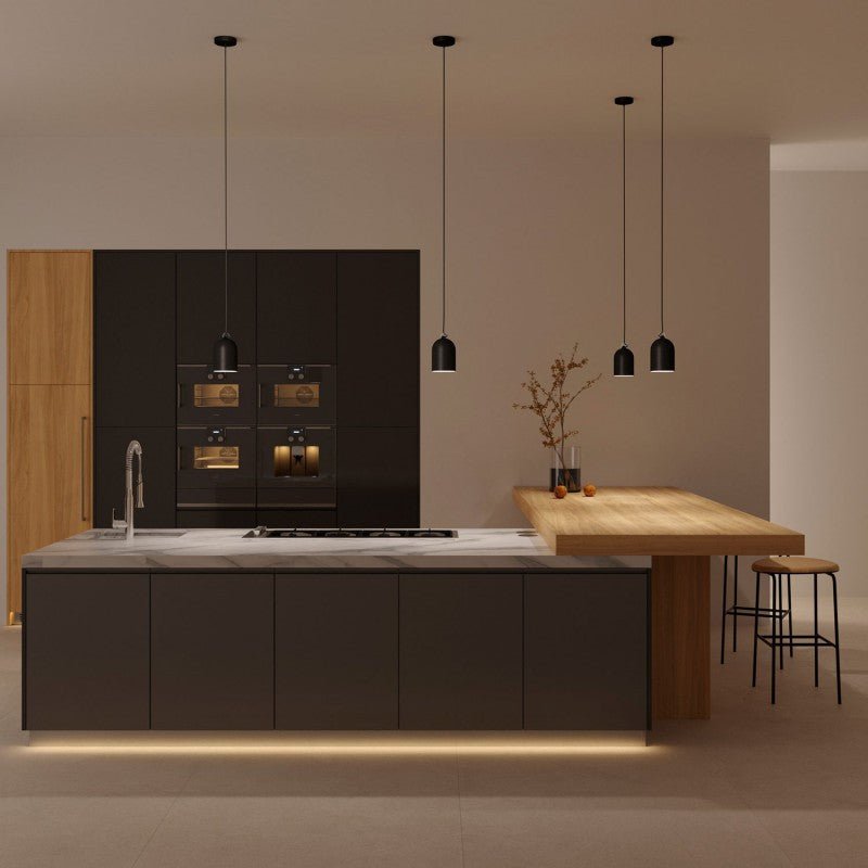 Lampada a sospensione completa di cavo tessile e paralume Mini Campana XS in ceramica - Lavagna