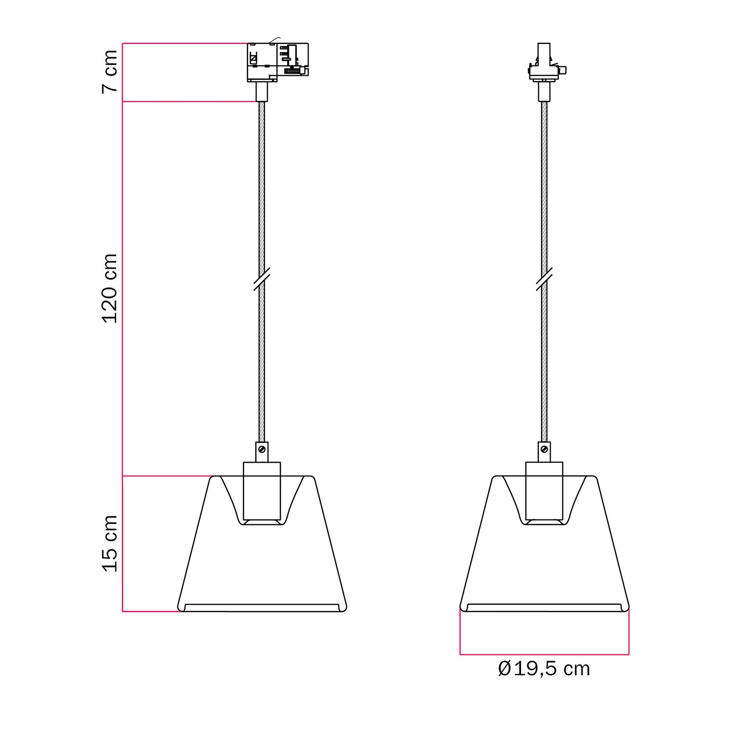 Lampada a sospensione con lampadina Ghost a cono trasparente per binari - Nero