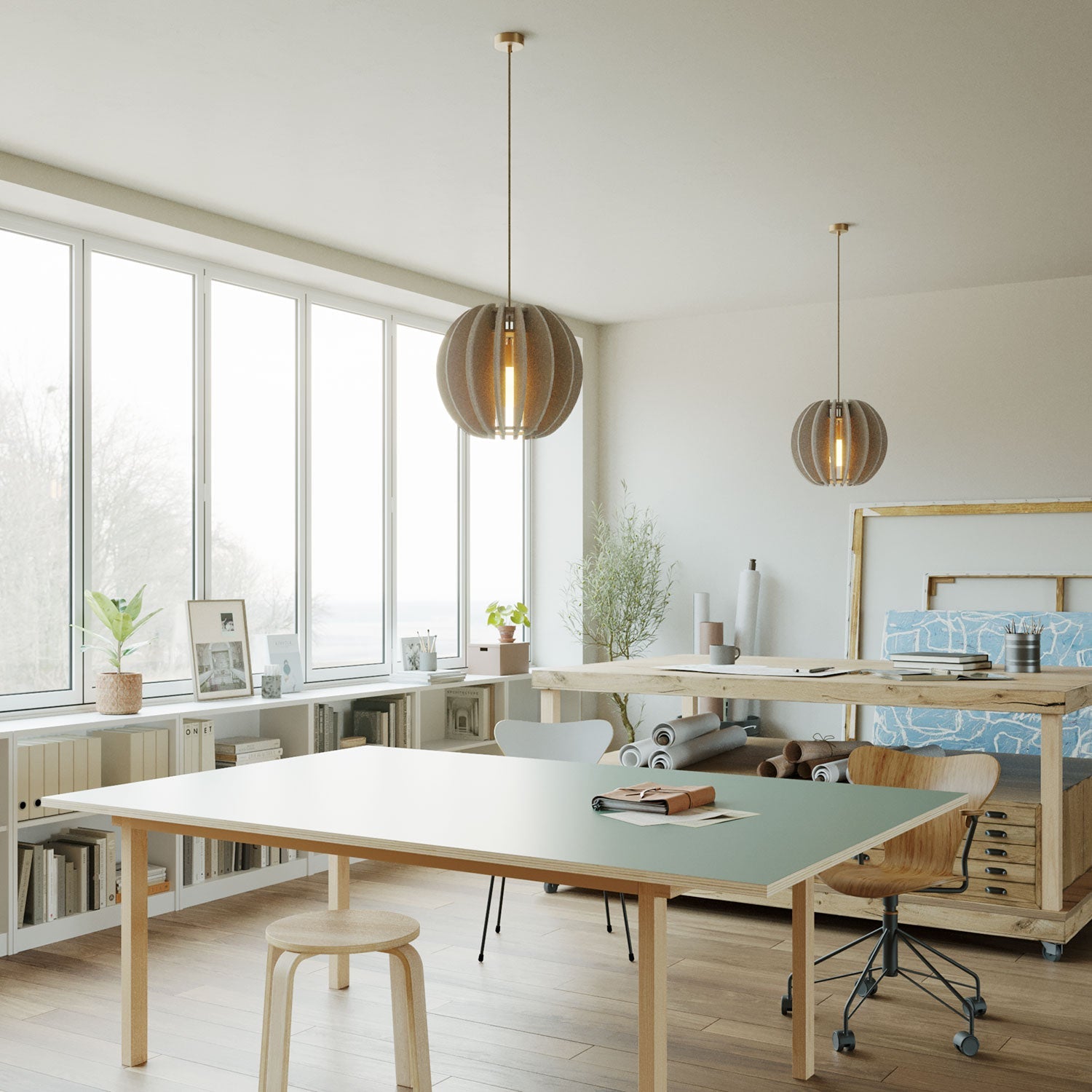 Lampada a sospensione con paralume ellittico LAMPSHHADE in materiale fonoassorbente - Tortora melange