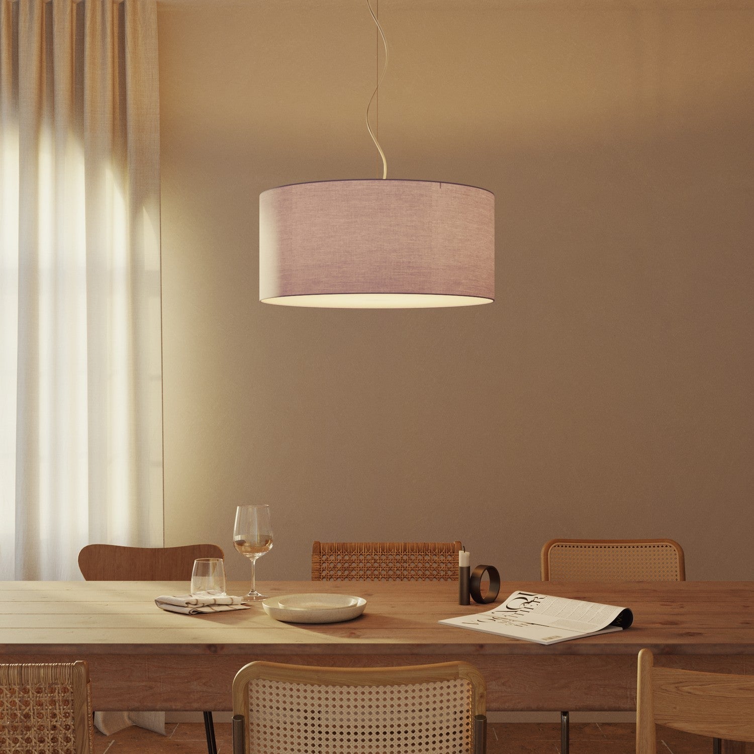 Lampada a sospensione con paralume in tessuto Cilindro Large - Made in Italy - Teletta Lilla Si