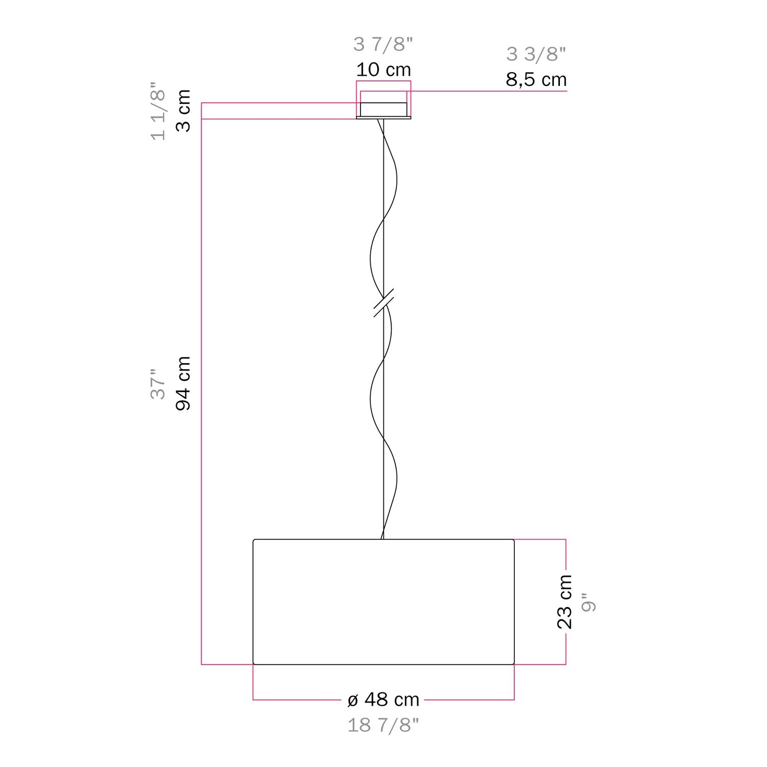 Lampada a sospensione con paralume in tessuto Cilindro Medium - Made in Italy - Lana Grigio Scuro No