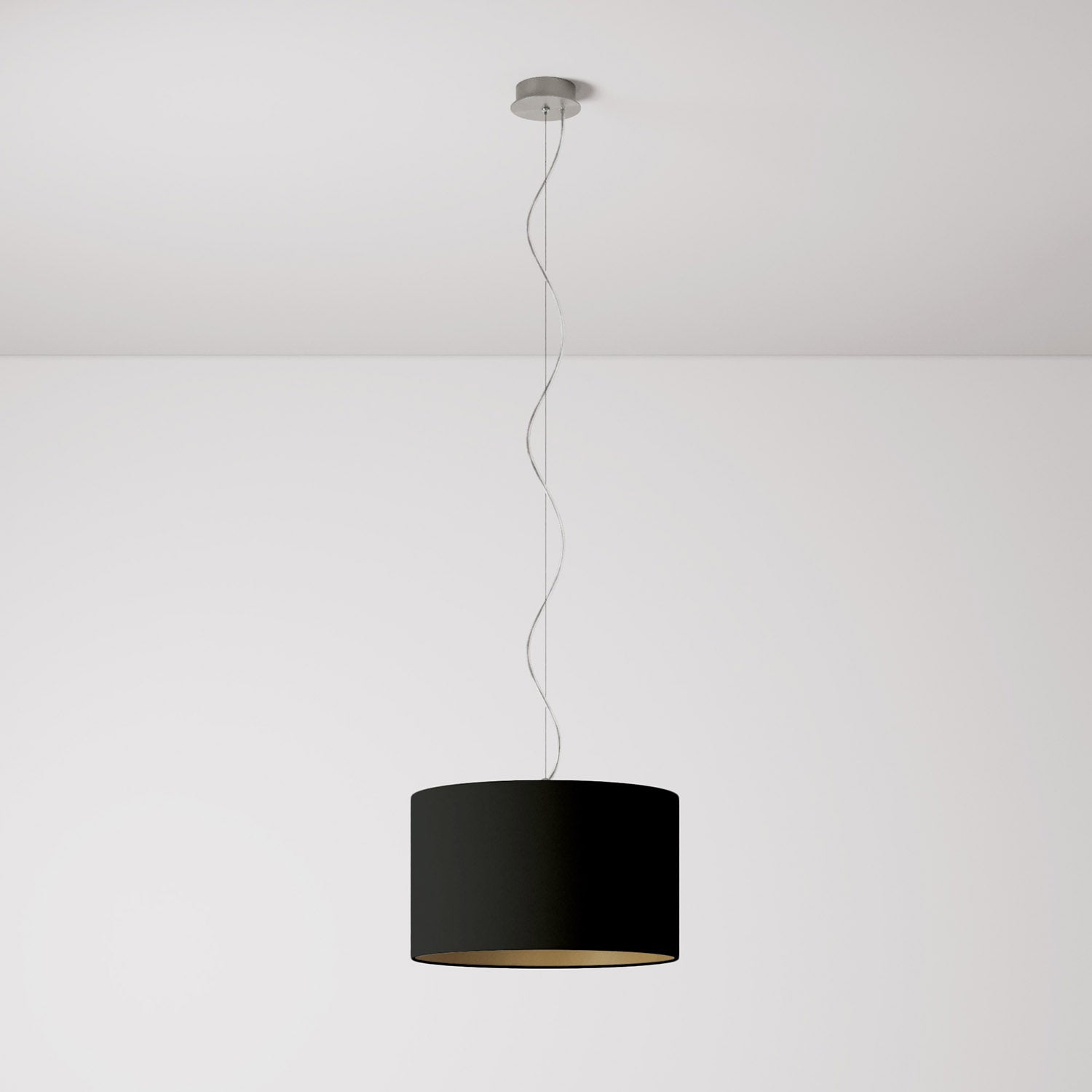 Lampada a sospensione con paralume in tessuto Cilindro Small - Made in Italy - Nero/Oro No