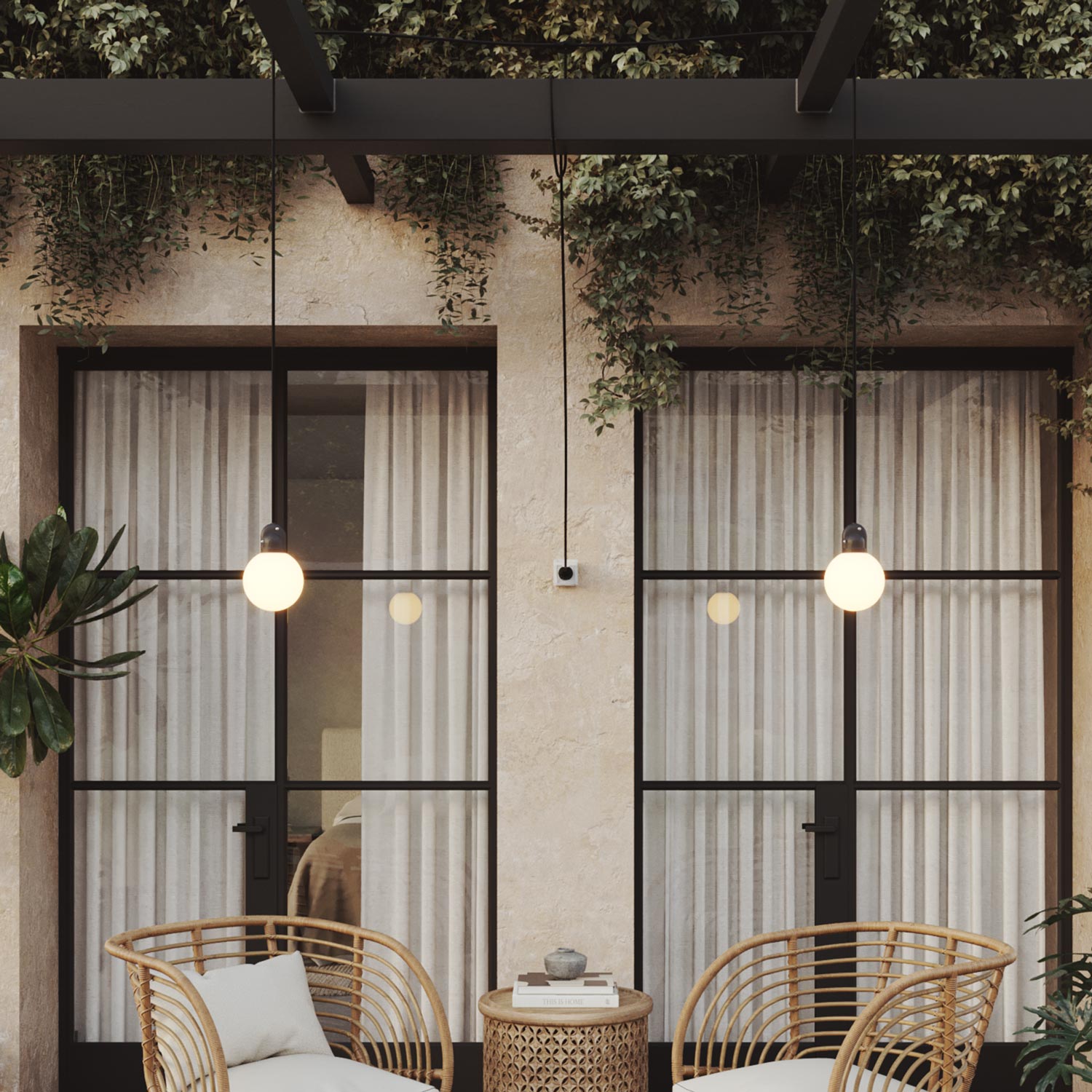 Lampada da esterno Modulair IP65 a 2 cadute con spina UK, paralumi infrangibili Unbreak-a-Ball e cavo SM04