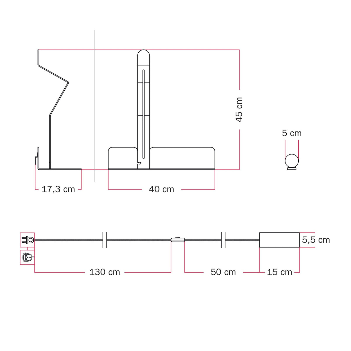 Lampada da parete con mensola, faretto magnetico orientabile e spina UK - Murio Tubo - Giallo