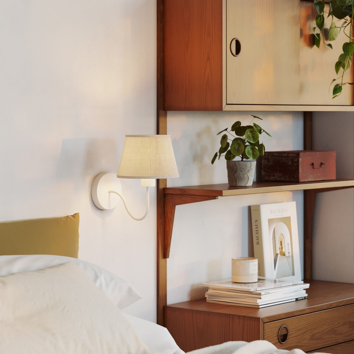 Lampada da parete Fermaluce con estensione a S e paralume impero - Juta Chiara