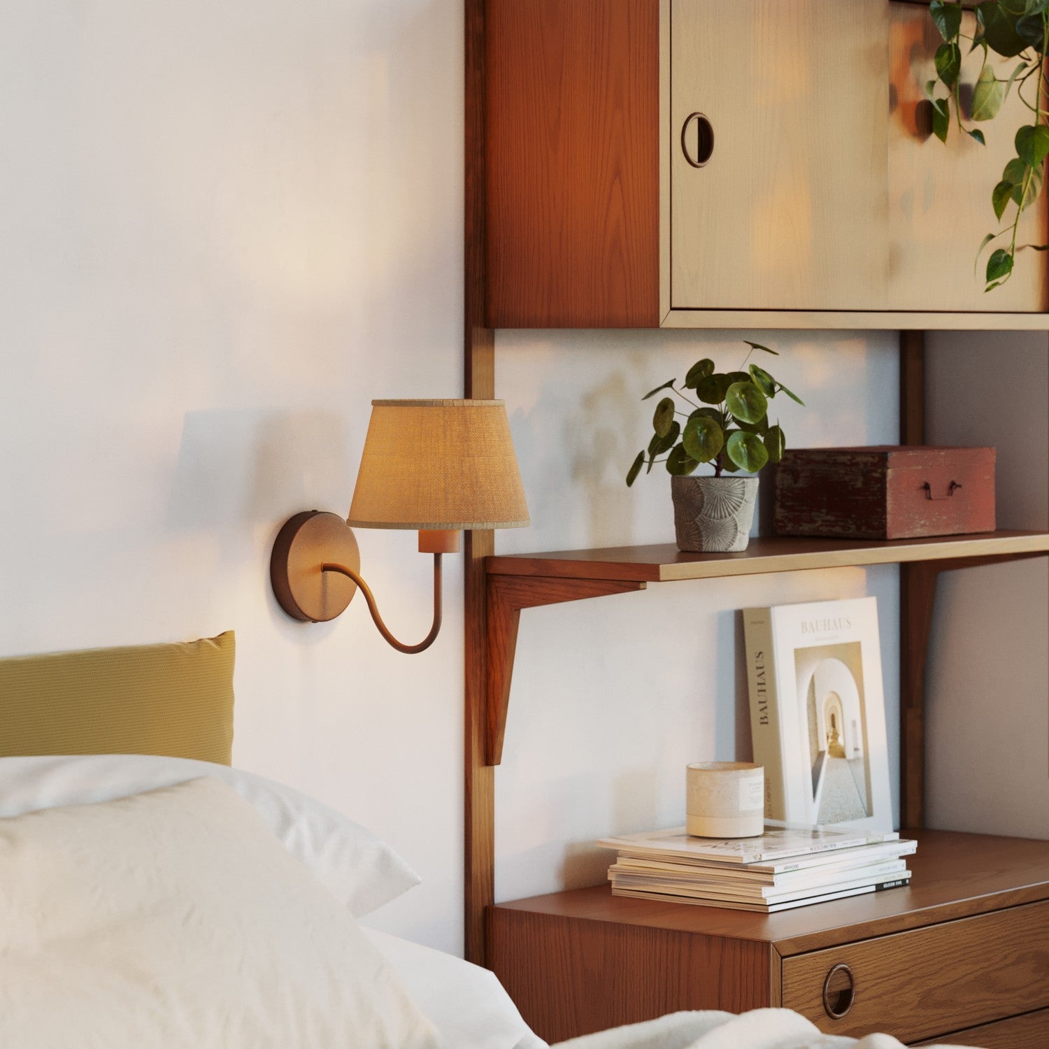 Lampada da parete Fermaluce con estensione a S e paralume impero - Juta Naturale