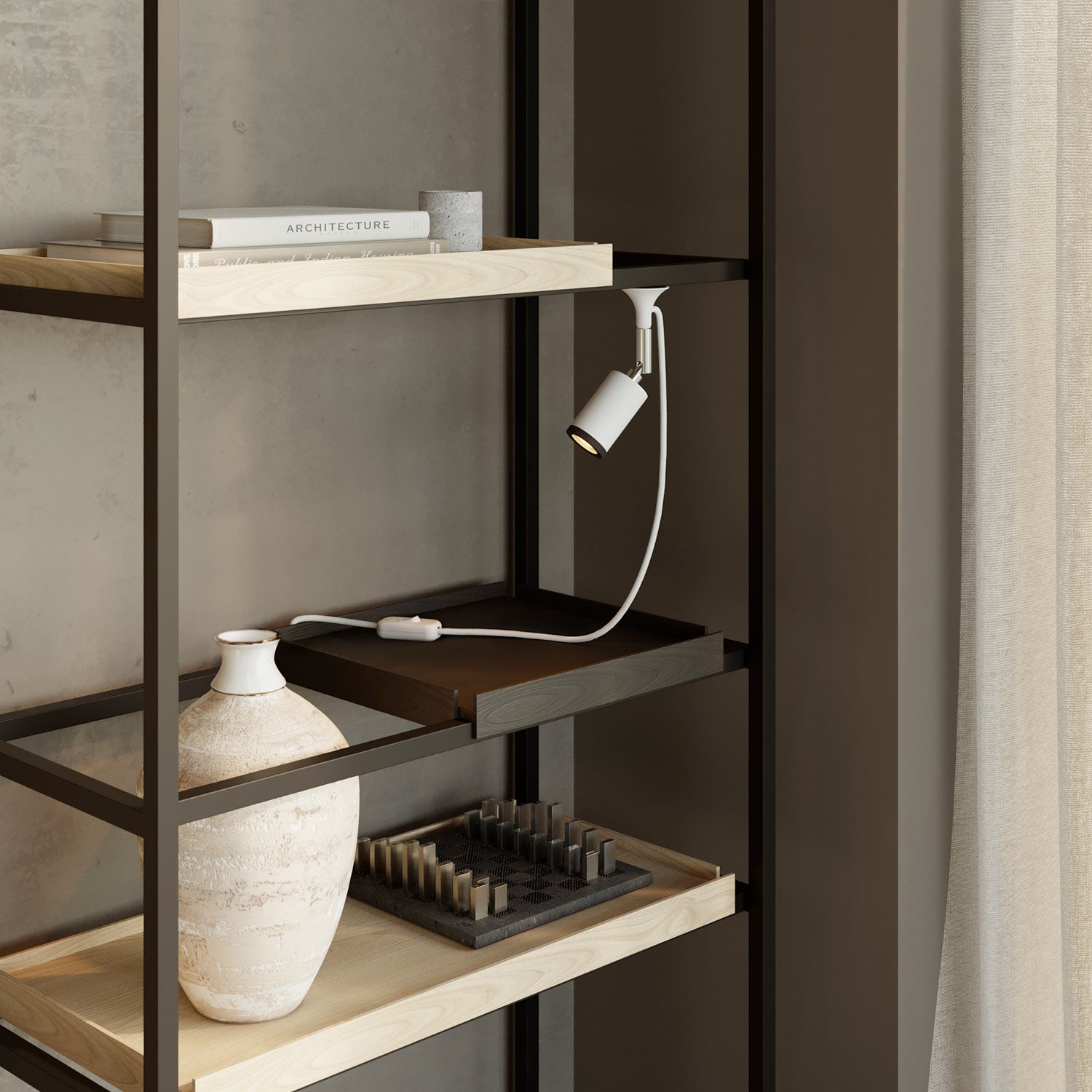 Lampada da parete MAG-Y con snodo, luce spot e spina UK - Bianco opaco