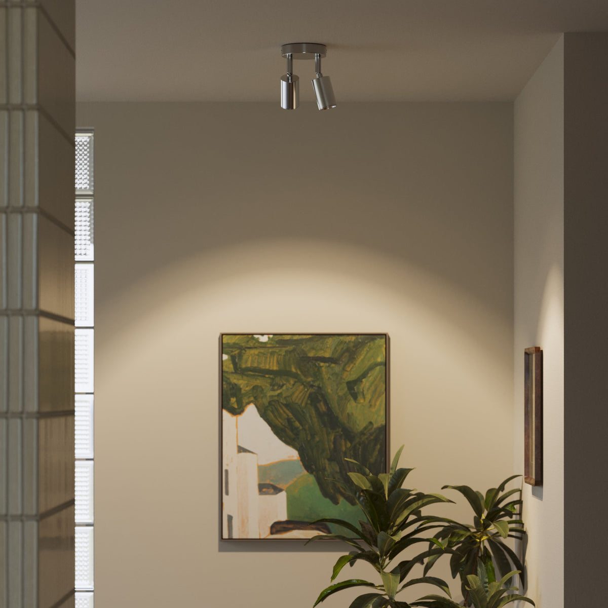 Lampada da parete o soffitto con 2 faretti GU10 Bispot orientabili - Cromo satinato