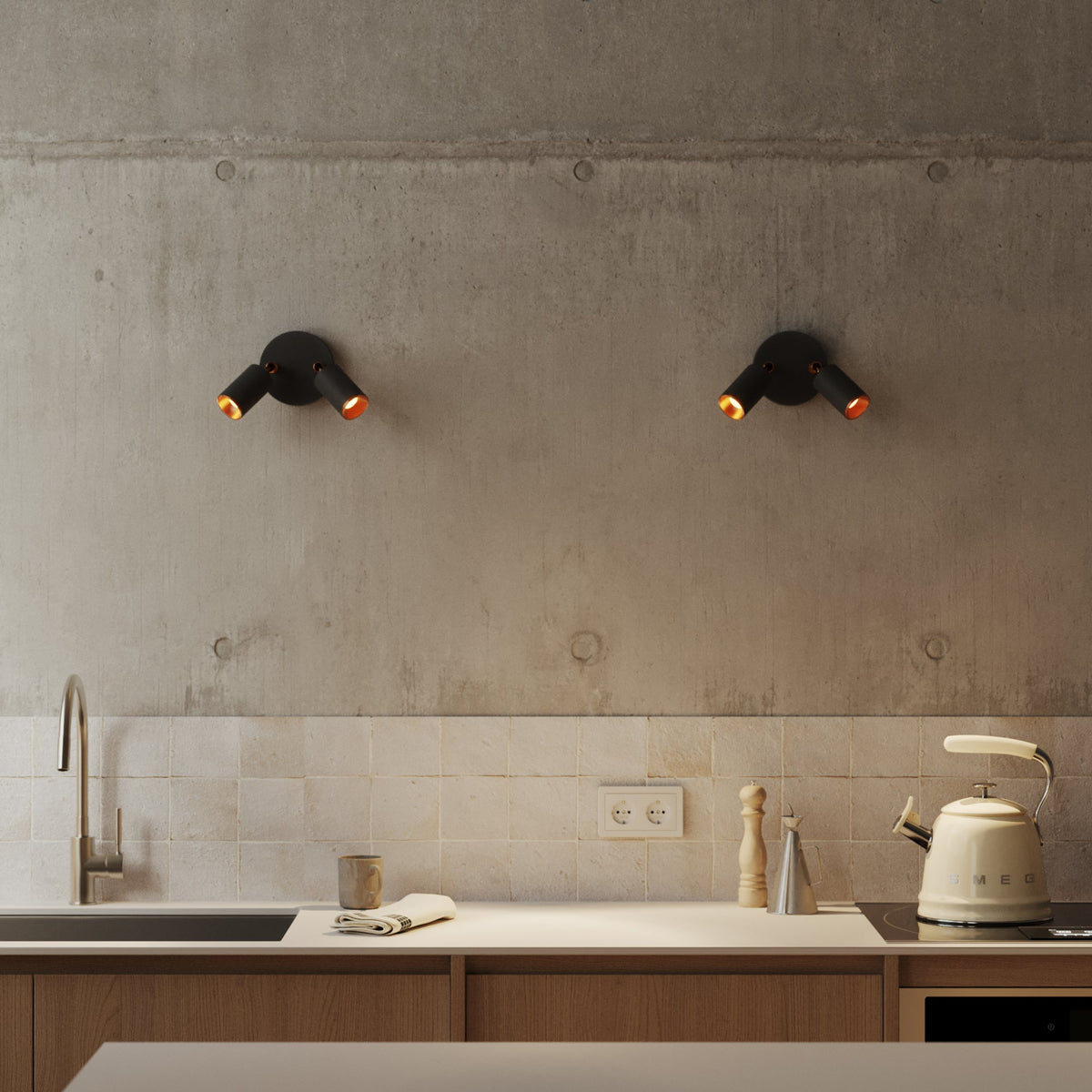 Lampada da parete o soffitto con 2 faretti GU10 Bispot orientabili - Nero / Rame satinato
