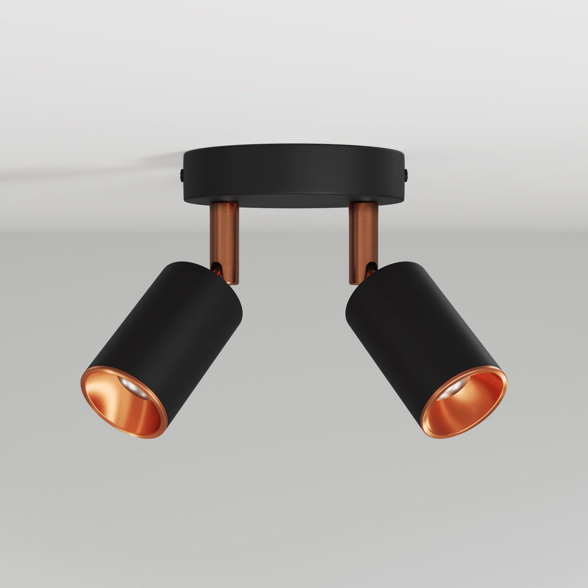 Lampada da parete o soffitto con 2 faretti GU10 Bispot orientabili - Nero / Rame satinato