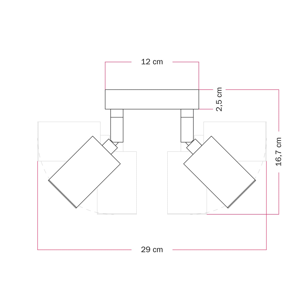 Lampada da parete o soffitto con 2 faretti GU10 Bispot orientabili - Rame satinato