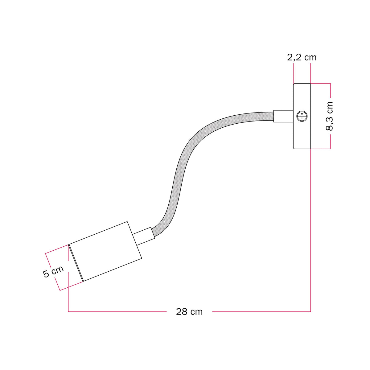 Lampada da parete o soffitto con faretto GU10 Bispot e braccio orientabile Flex 30 cm - Bianco opaco / Nero Si No