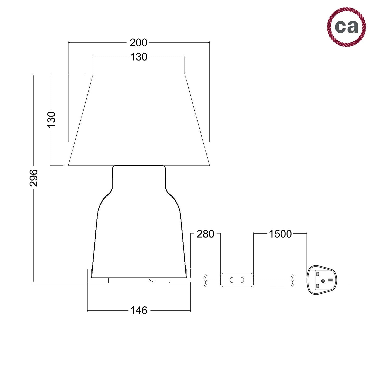 Lampada da tavolo in ceramica Vaso con paralume Impero e spina UK - Juta naturale