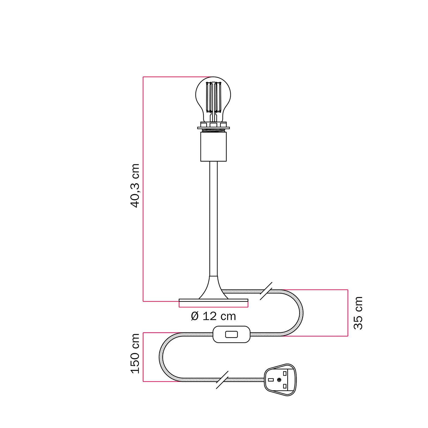Lampada da tavolo MAG-Y con base metallica tonda, predisposizione per paralume e spina UK - Bronzo satinato