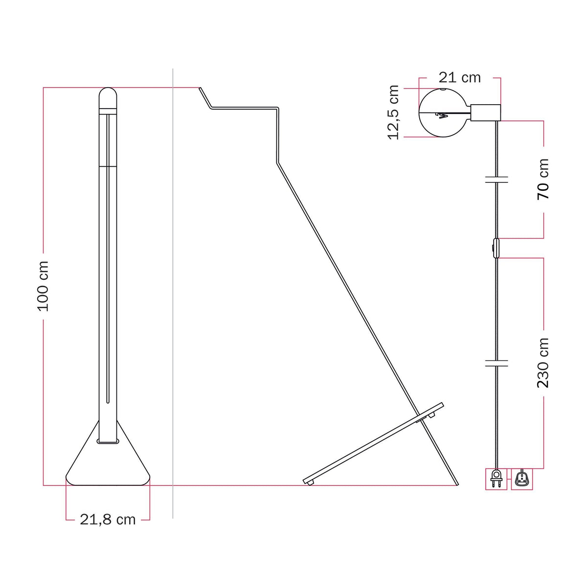 Lampada da terra inclinabile con lampadina LED G125 verniciata e spina UK - Mario Talia - Verde