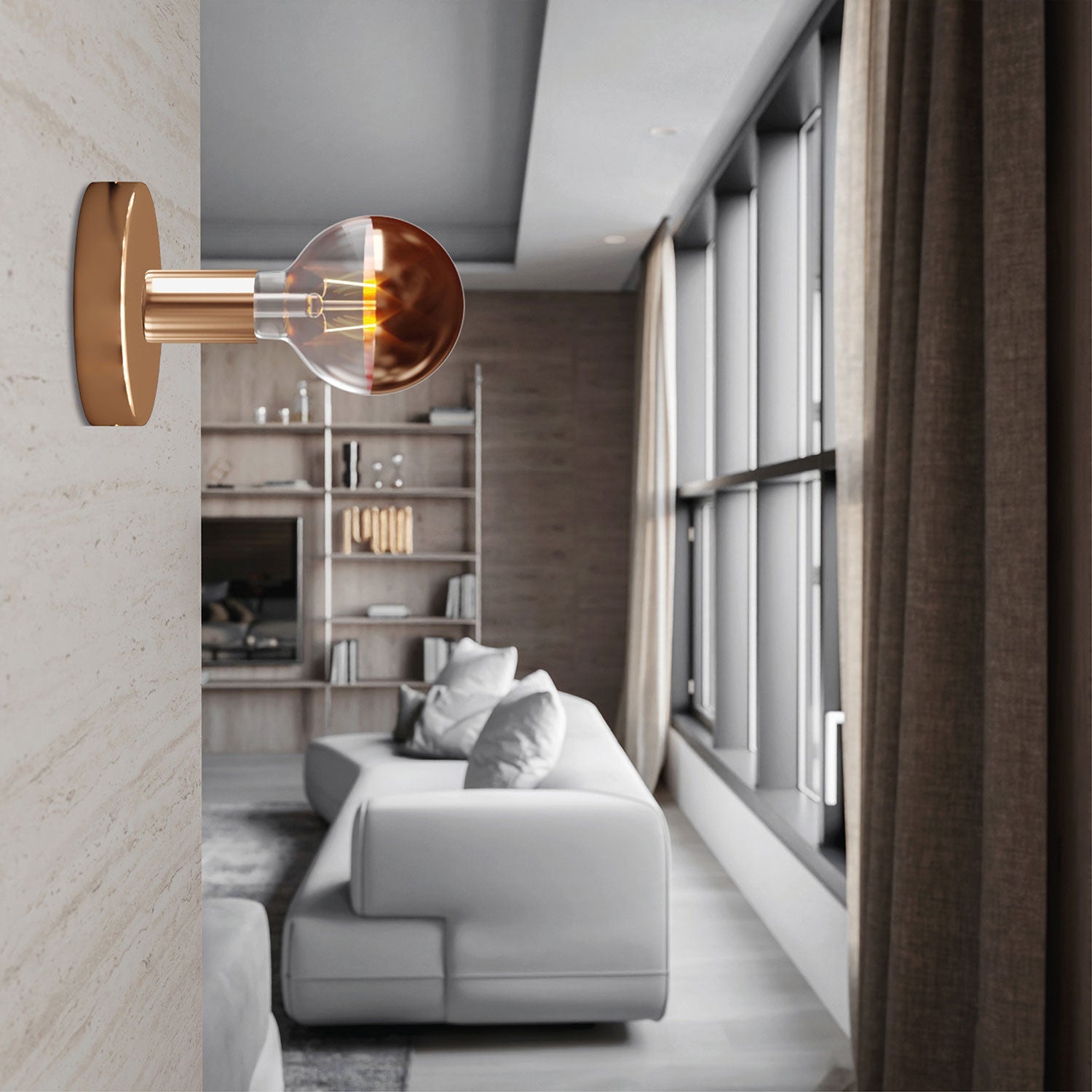 Lampada Fermaluce in metallo con lampadina Globo - Rame