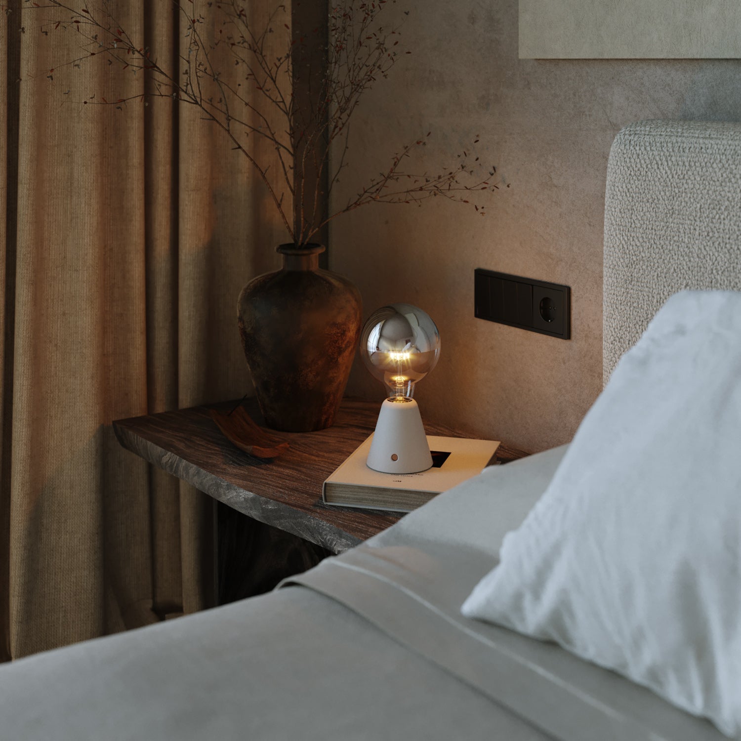 Lampada portatile ricaricabile Cabless01 con lampadina globo mezza sfera argento - Bianco