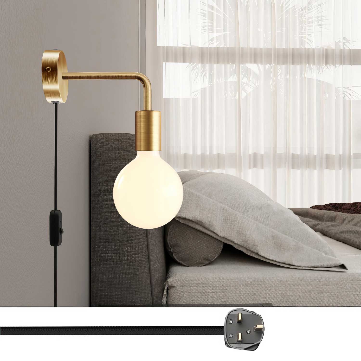 Lampada Spostaluce in metallo con estensione curva e spina UK - Bronzo satinato