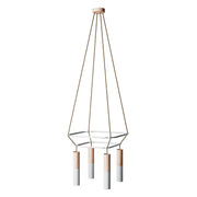 Lampadario 2 Cage a 4 cadute Tub-E14 Doppio - Bianco opaco