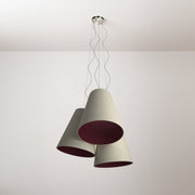 Lampadario Trittico con paralumi a cono bicolore Nocciola e Bordeaux - Made in Italy
