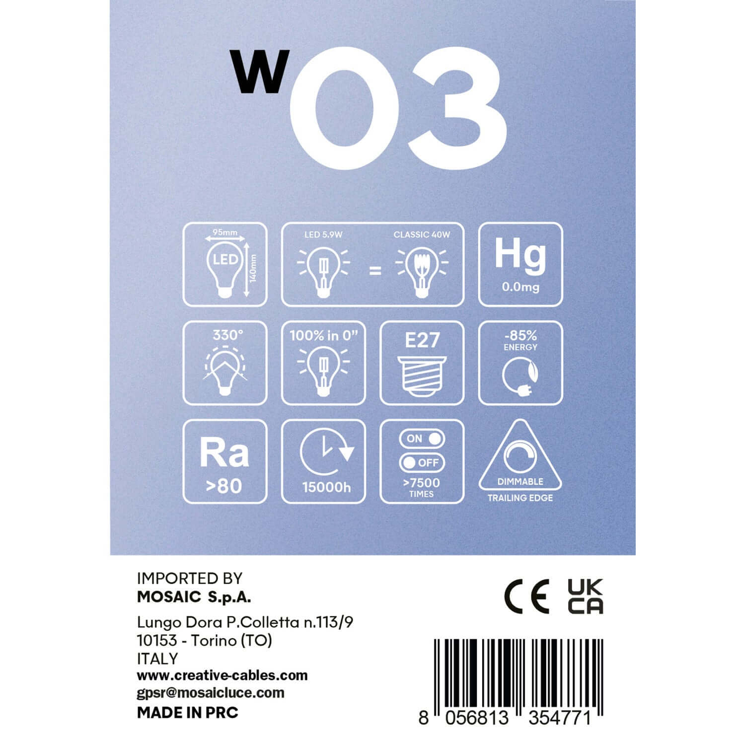 Lampadina LED Filamento Bianco Globo G95 5,9W 500Lm E27 2700K Dimmerabile - W03