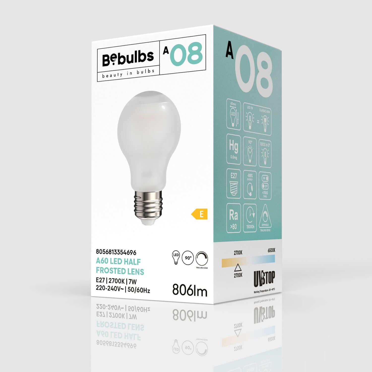 Lampadina LED Half Frosted Lens Goccia A60 7W 806Lm 2700K Dimmerabile - A08