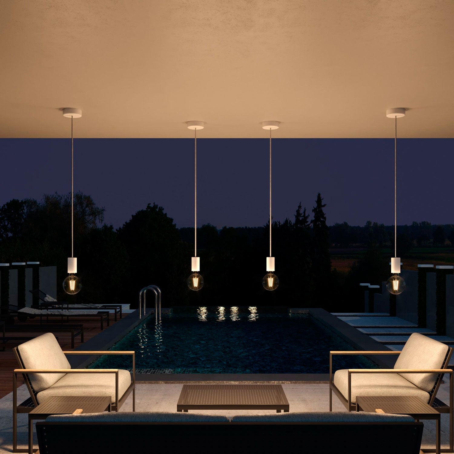 Modulair ELEGANT Lampada da esterno con 1,5 m cavo tessile, rosone e portalampada in silicone IP65 waterproof - Bianco