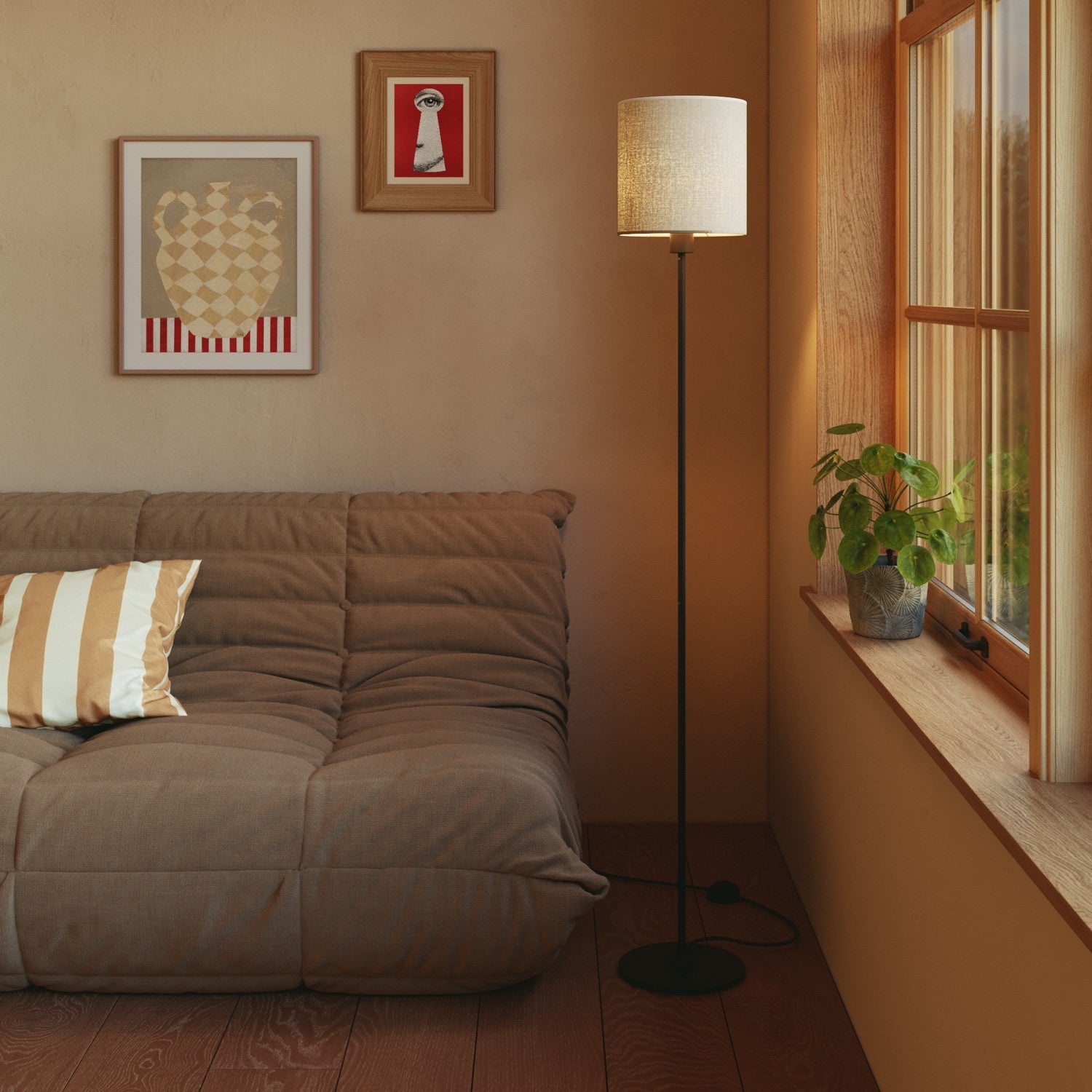 Paralume Cilindro M in tessuto con attacco E27 - Made in Italy - Juta Chiara