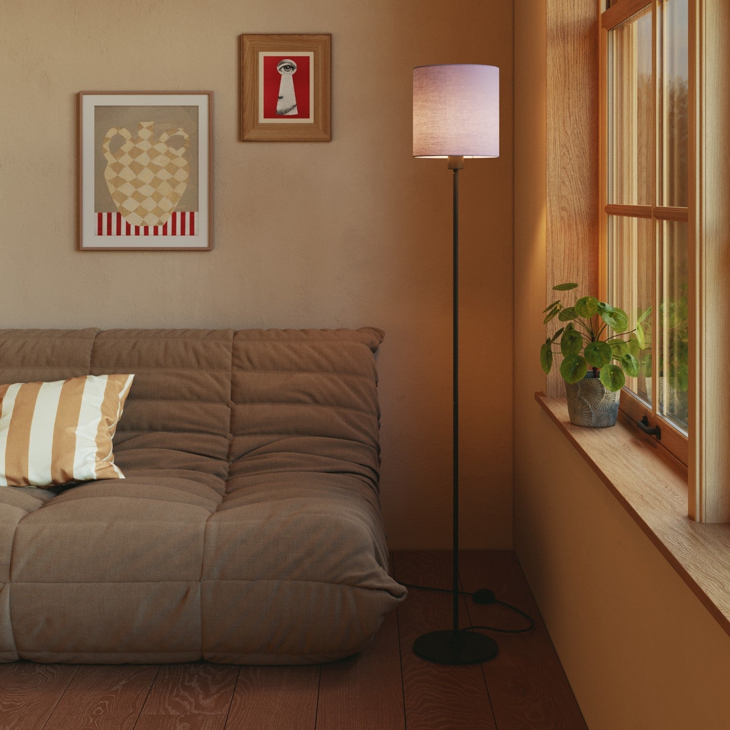 Paralume Cilindro M in tessuto con attacco E27 - Made in Italy - Teletta Lilla