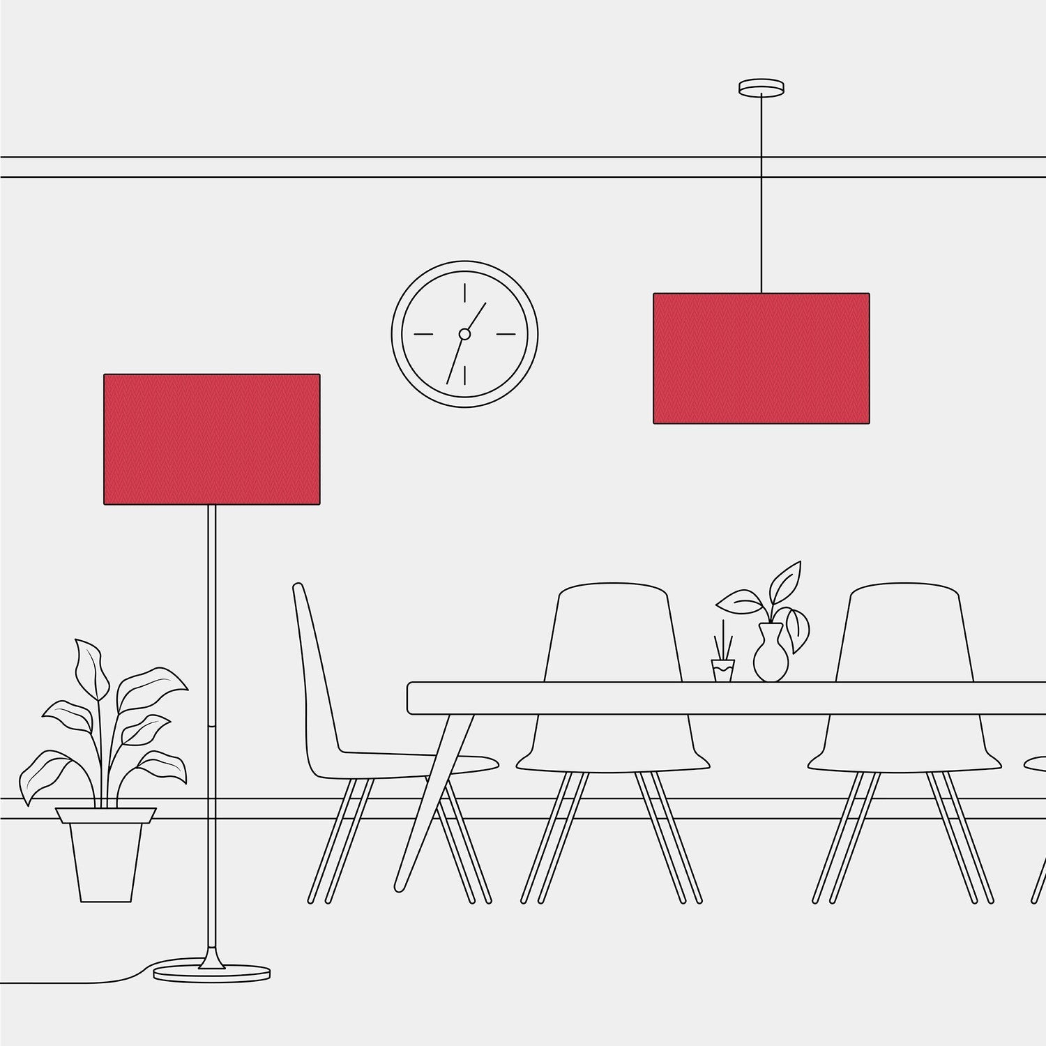 Paralume Cilindro XXL in tessuto con attacco E27 - Made in Italy - Teletta Rosso