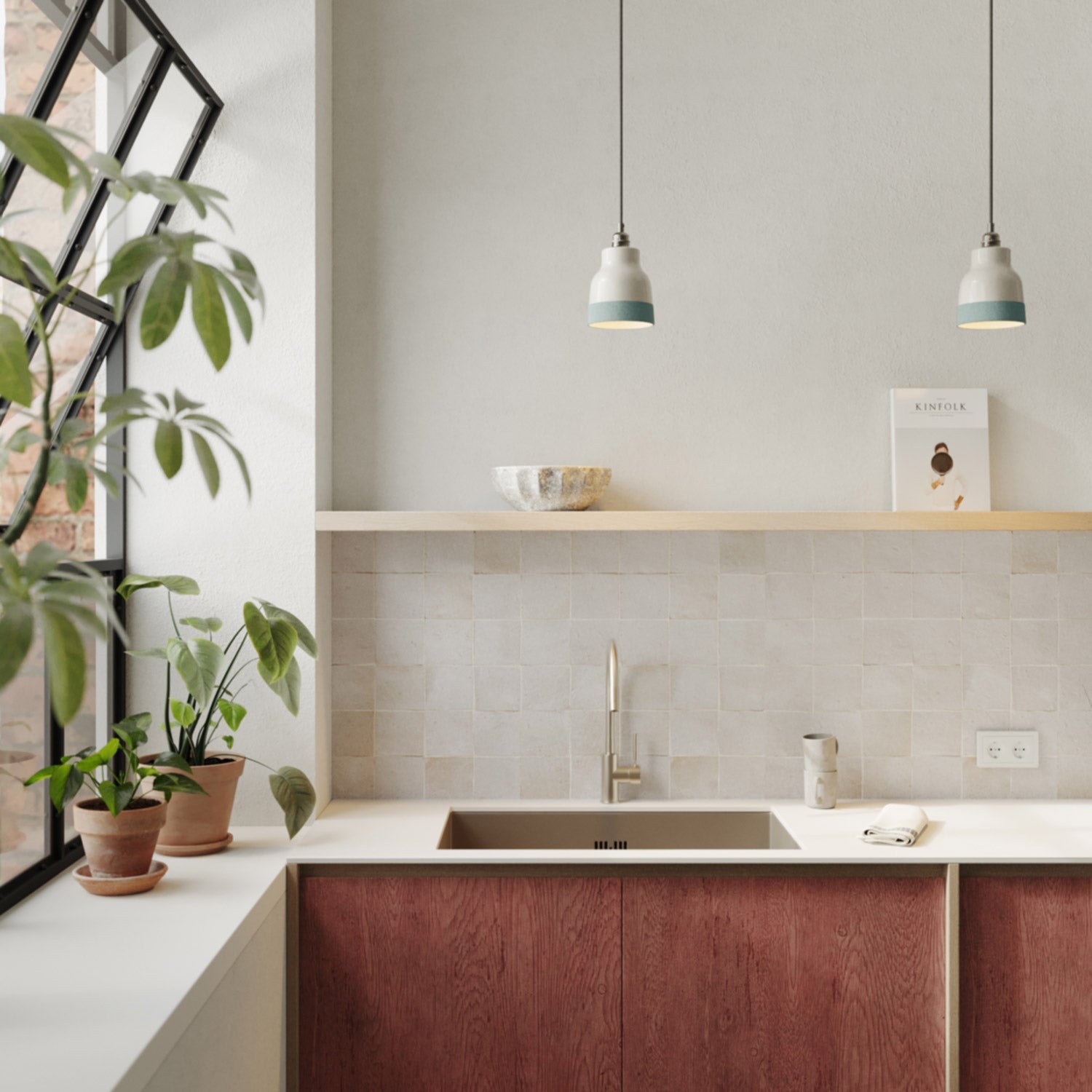 Paralume Vaso bicolore in ceramica Bianco e Azzurro, collezione Materia - Made in Italy