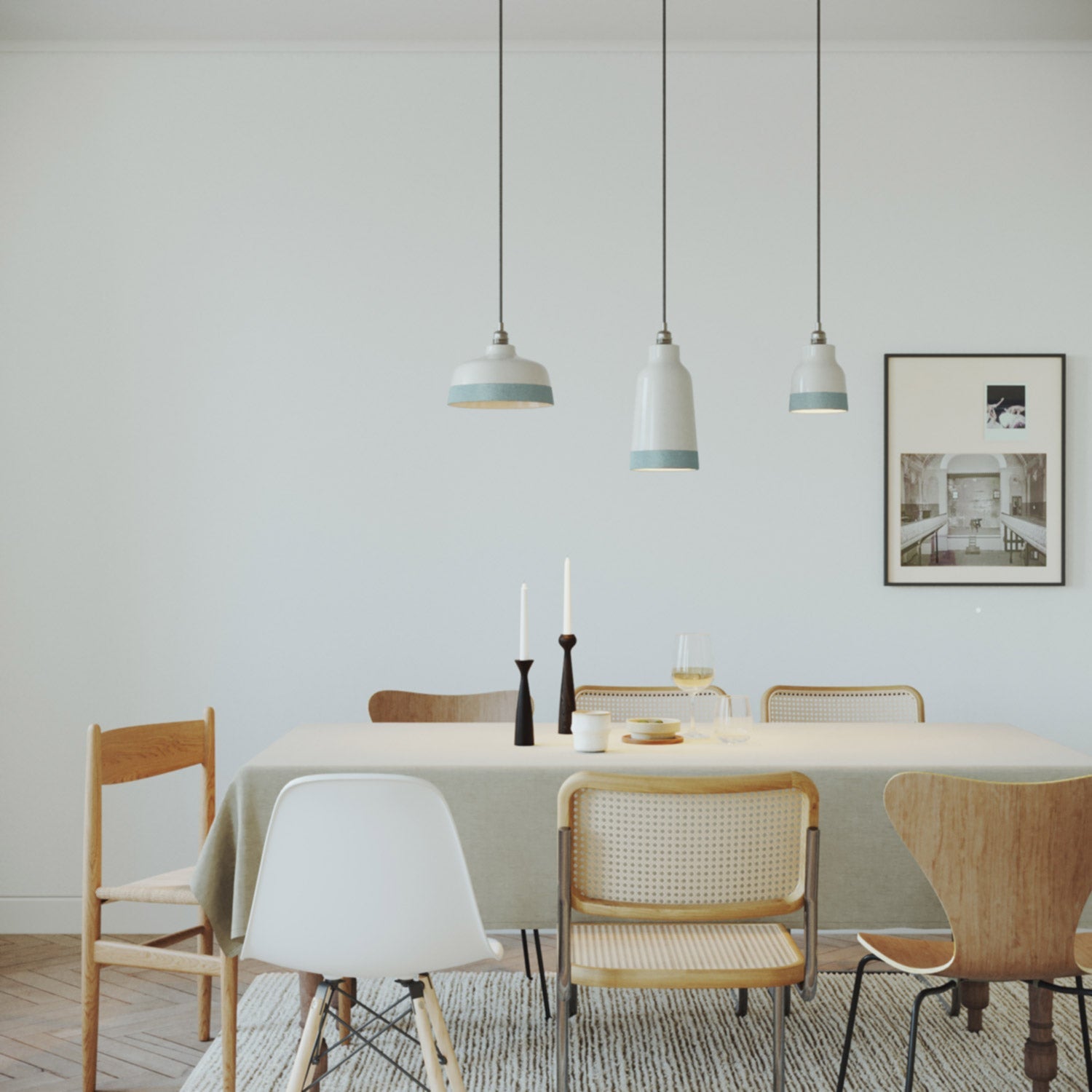 Paralume Vaso bicolore in ceramica Bianco e Azzurro, collezione Materia - Made in Italy