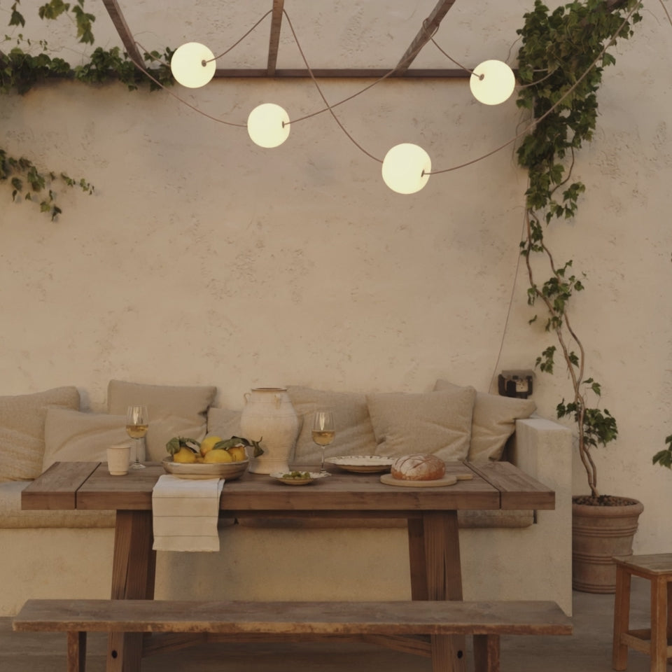 Load video: Outdoor 4-light string light IP67 Olive Green with UK Plug - Marina4 Cherry