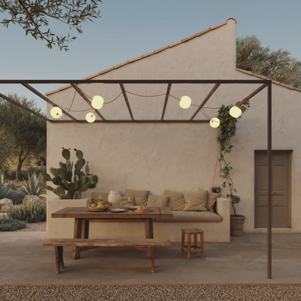 Load video: Outdoor string light 6 light points IP67 Gray with UK Plug - Marina6 Cherry