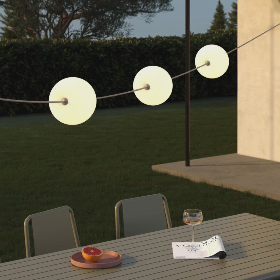Load video: 3-light outdoor IP67 string lights White Sand with UK Plug - Marina3 Cherry